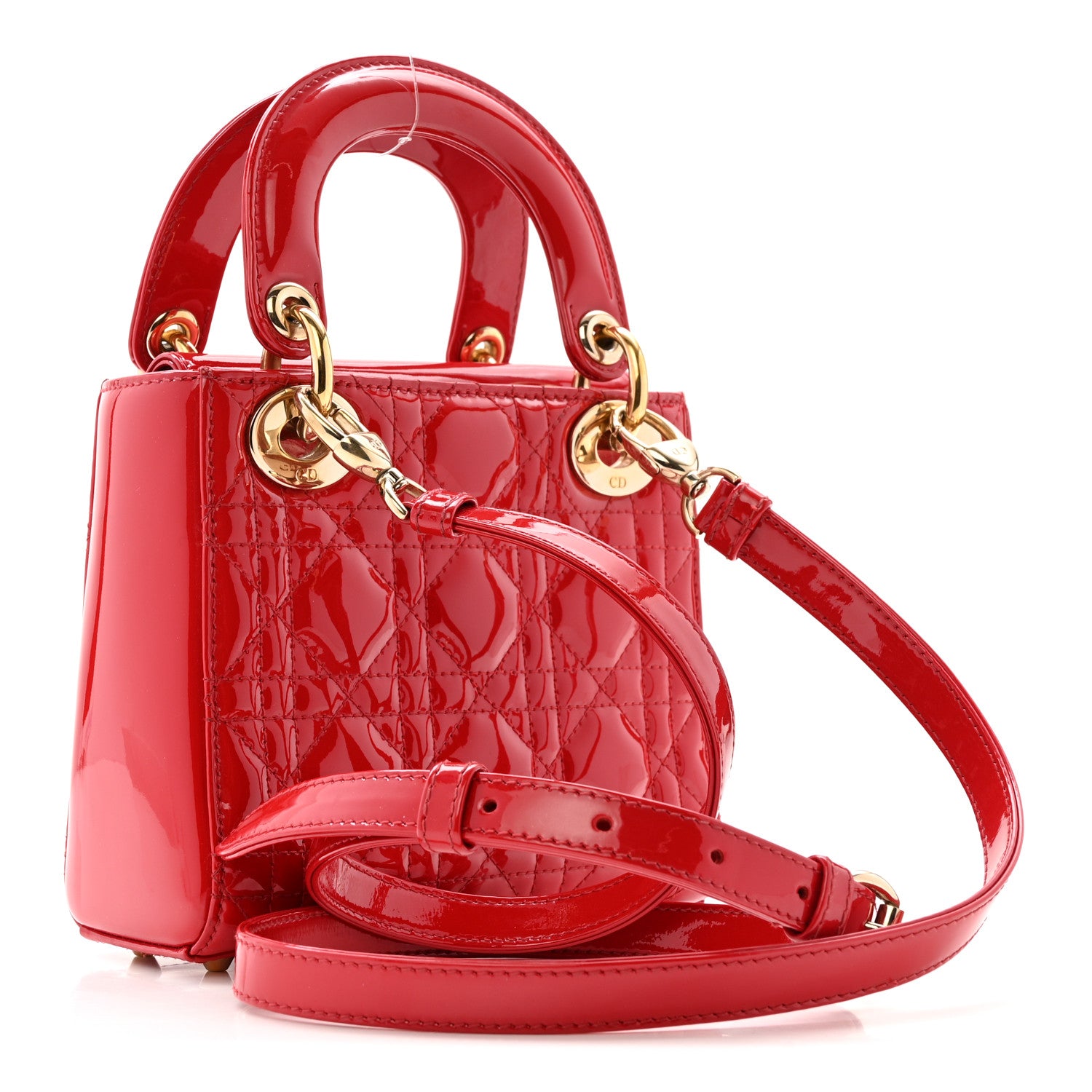 Christian Dior Patent Cannage Mini Lady Dior Red 3 of 12