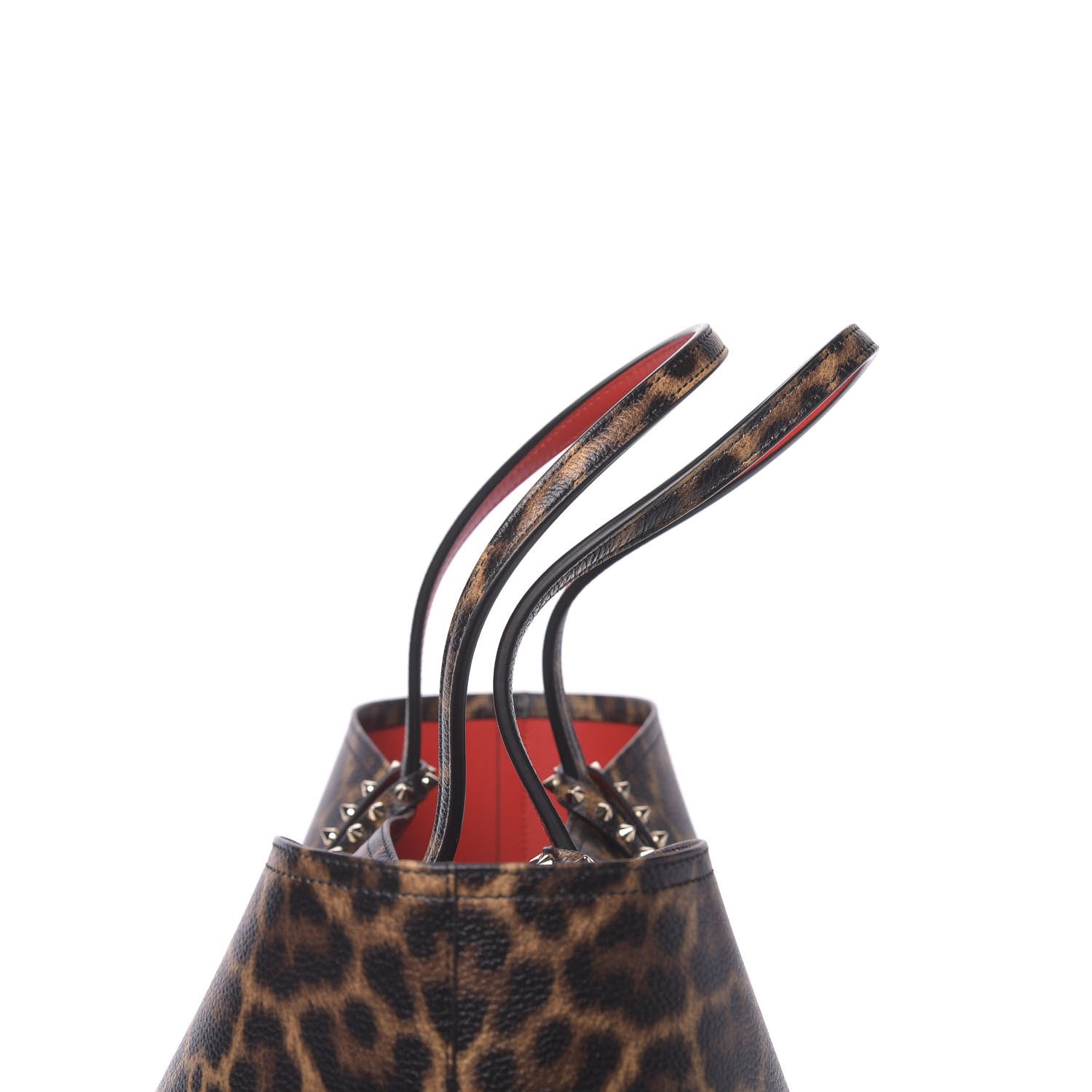 Christian Louboutin Calfskin Leopard Print Spikes East West Cabata Tote Brown 9 of 11