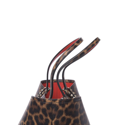 Christian Louboutin Calfskin Leopard Print Spikes East West Cabata Tote Brown 9 of 11