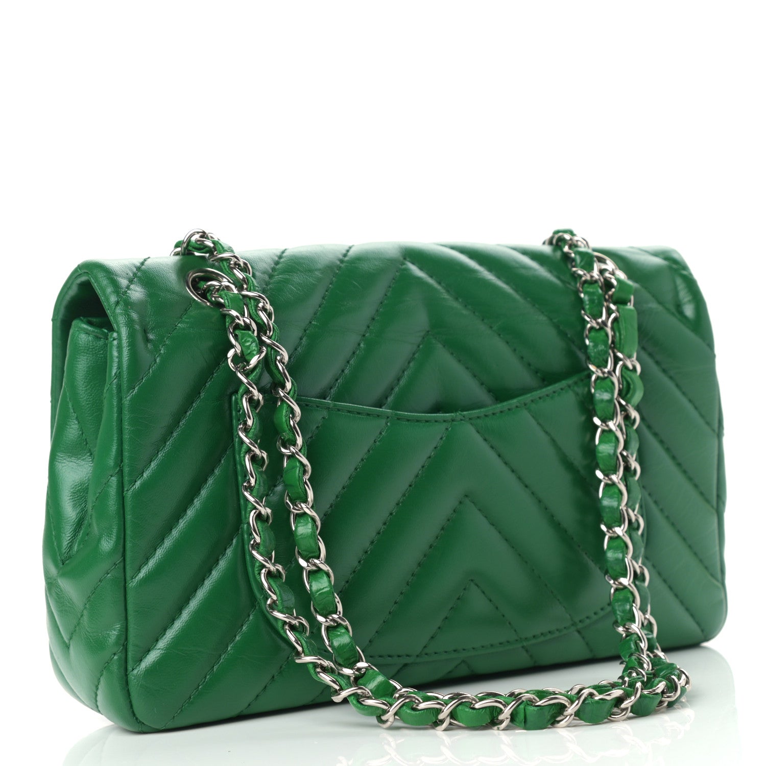 Chanel Lambskin Chevron Quilted Medium Single Flap Green 3 of 13
