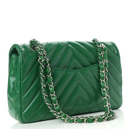 Chanel Lambskin Chevron Quilted Medium Single Flap Green 3 of 13