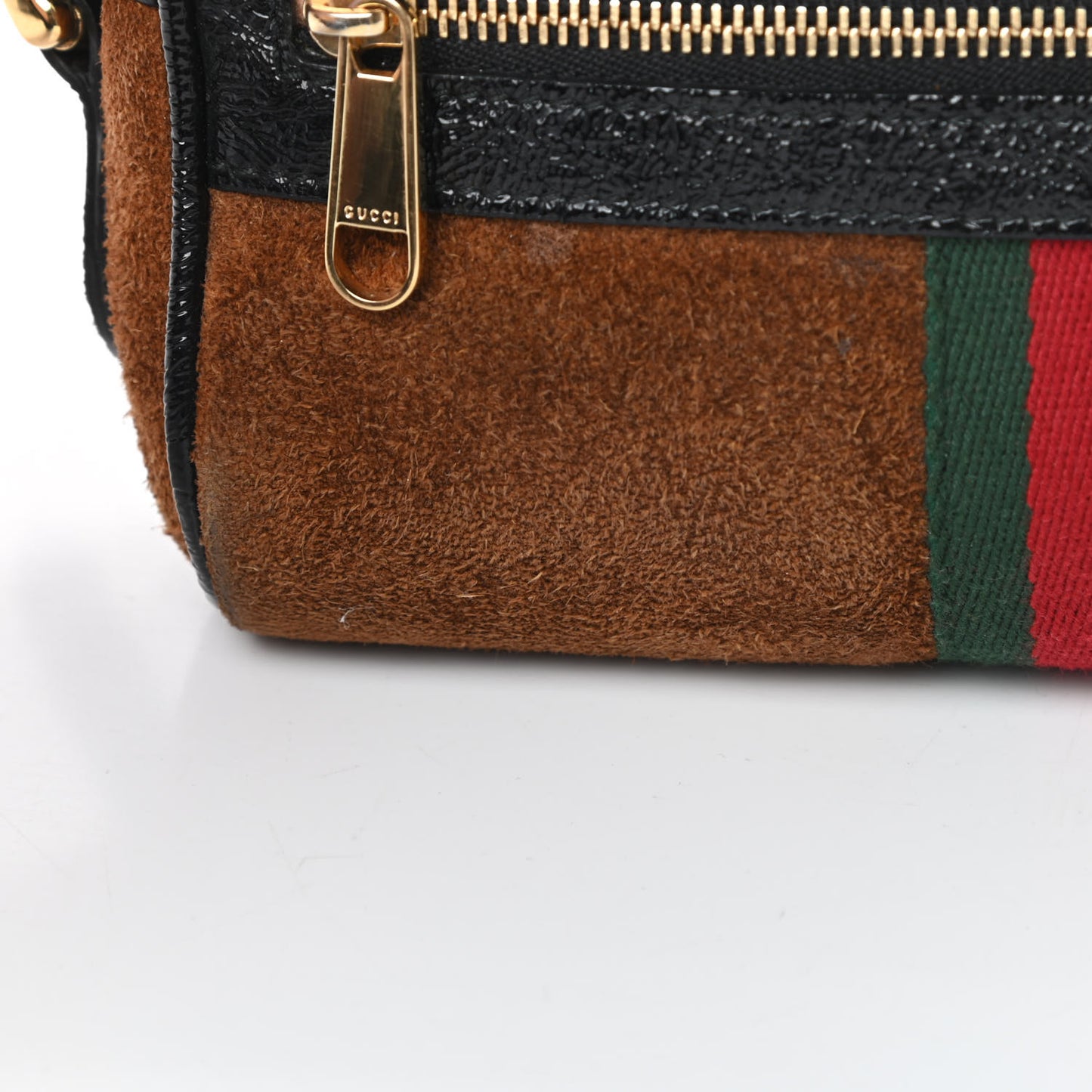 Suede Patent Web Mini Ophidia Shoulder Bag Nocciola Black
