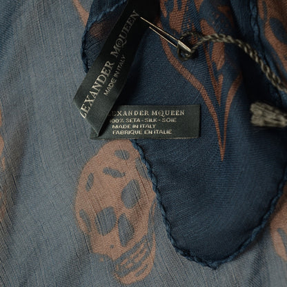 Alexander McQueen Silk Chiffon Skull Scarf Navy 6 of 6