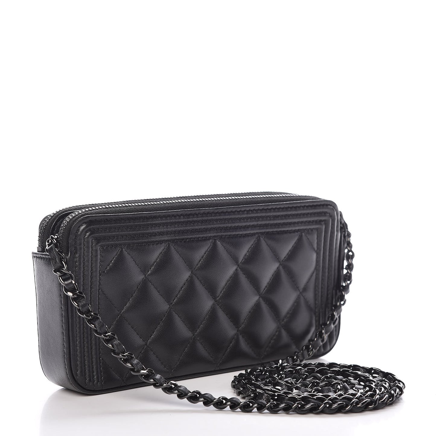 Lambskin Quilted Small Boy Clutch With Chain So Black