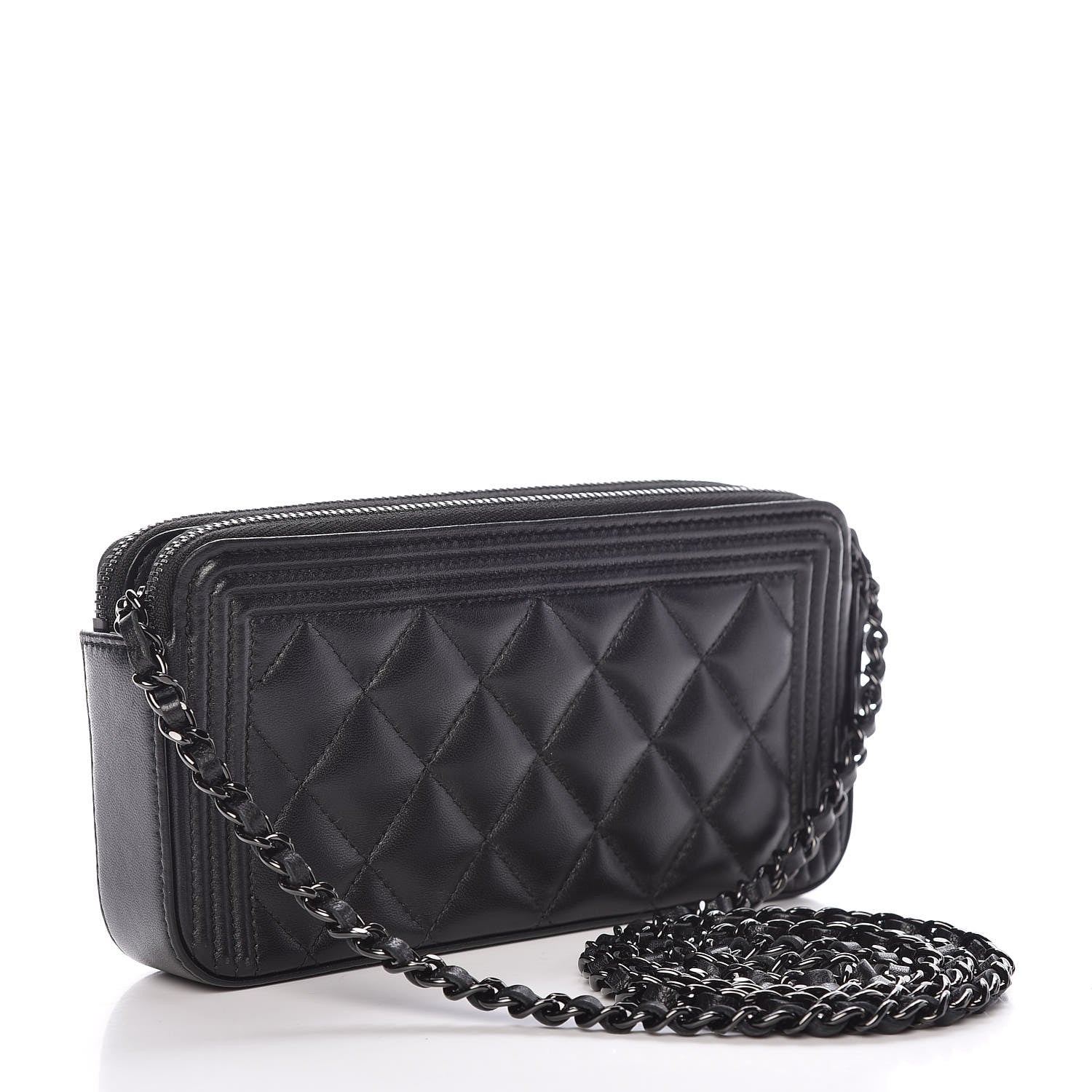 Chanel Lambskin Quilted Small Boy Clutch With Chain So Black 3 of 14