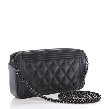 Chanel Lambskin Quilted Small Boy Clutch With Chain So Black 3 of 14