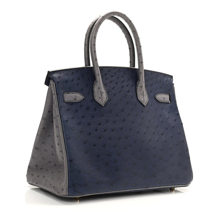 Hermes Ostrich Horseshoe Birkin 30 Bleu Iris Gris Agate 2 of 9