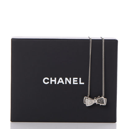 Chanel Crystal CC Bow Necklace Silver Black 6 of 6