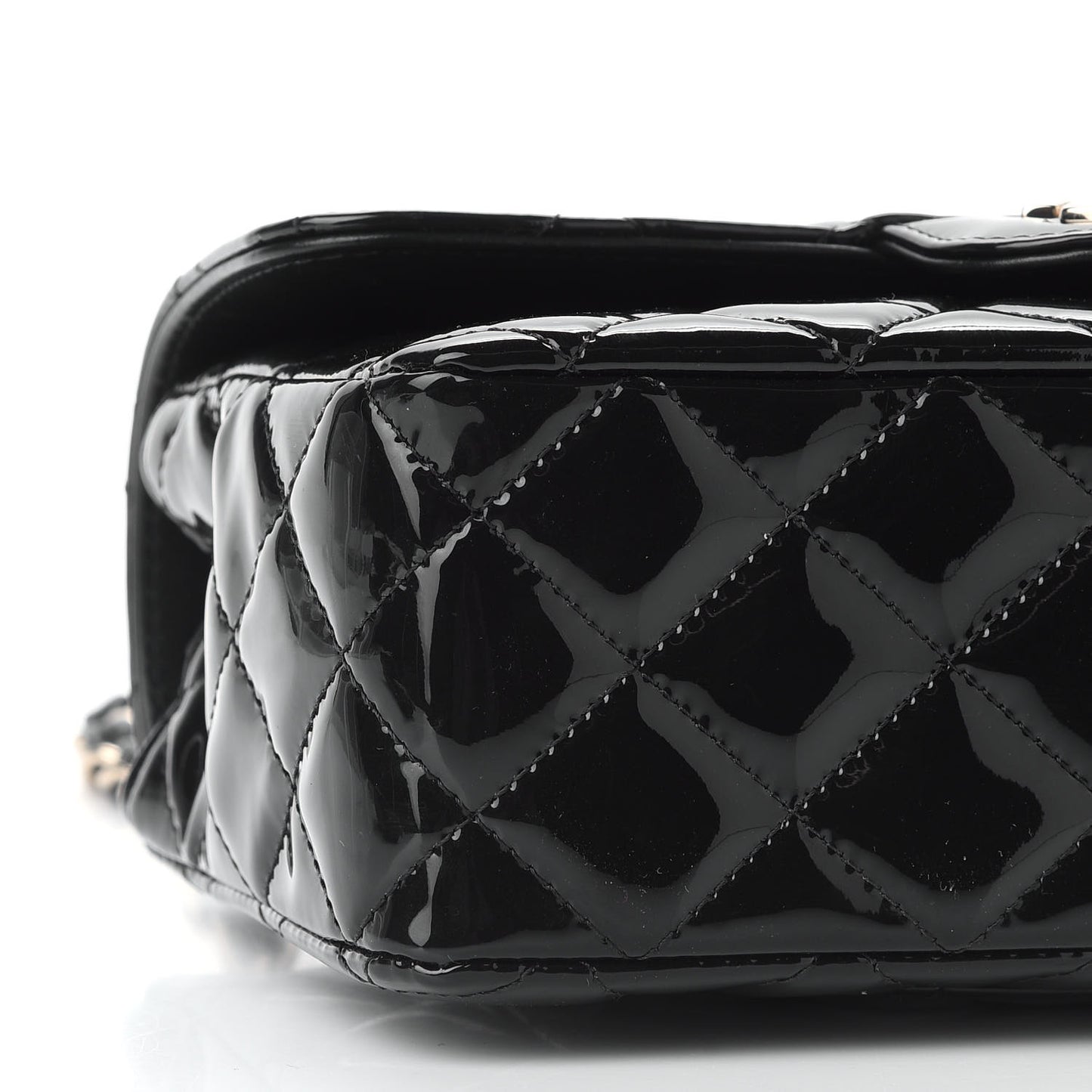 Patent Calfskin Quilted Mini Rectangular Flap Black