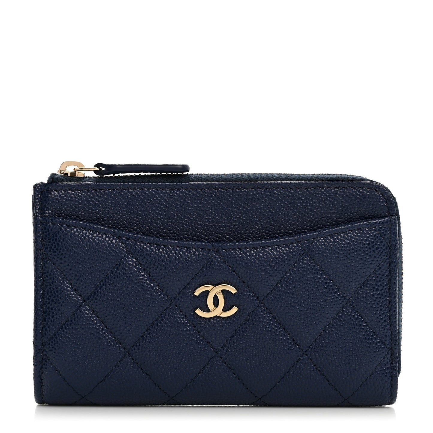 Caviar Quilted CC Zip Around Card Holder Navy