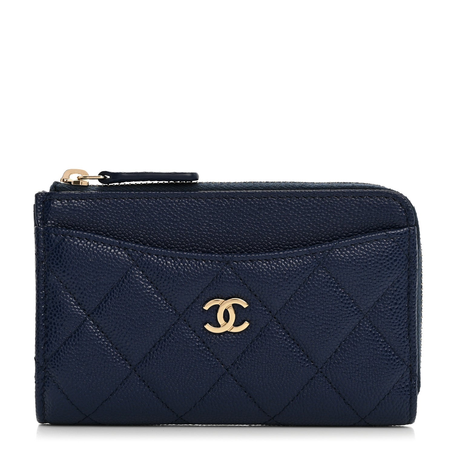 Chanel Caviar Quilted CC Zip Around Card Holder Navy 1 of 12