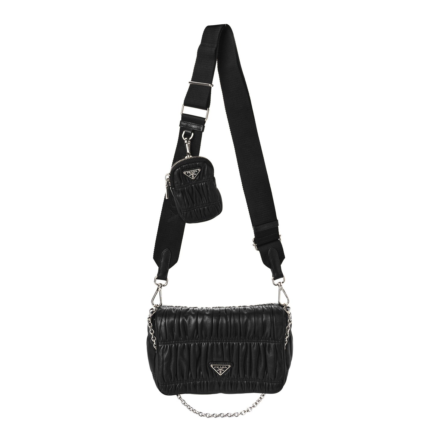 Nappa Gaufre Flap Shoulder Bag Black