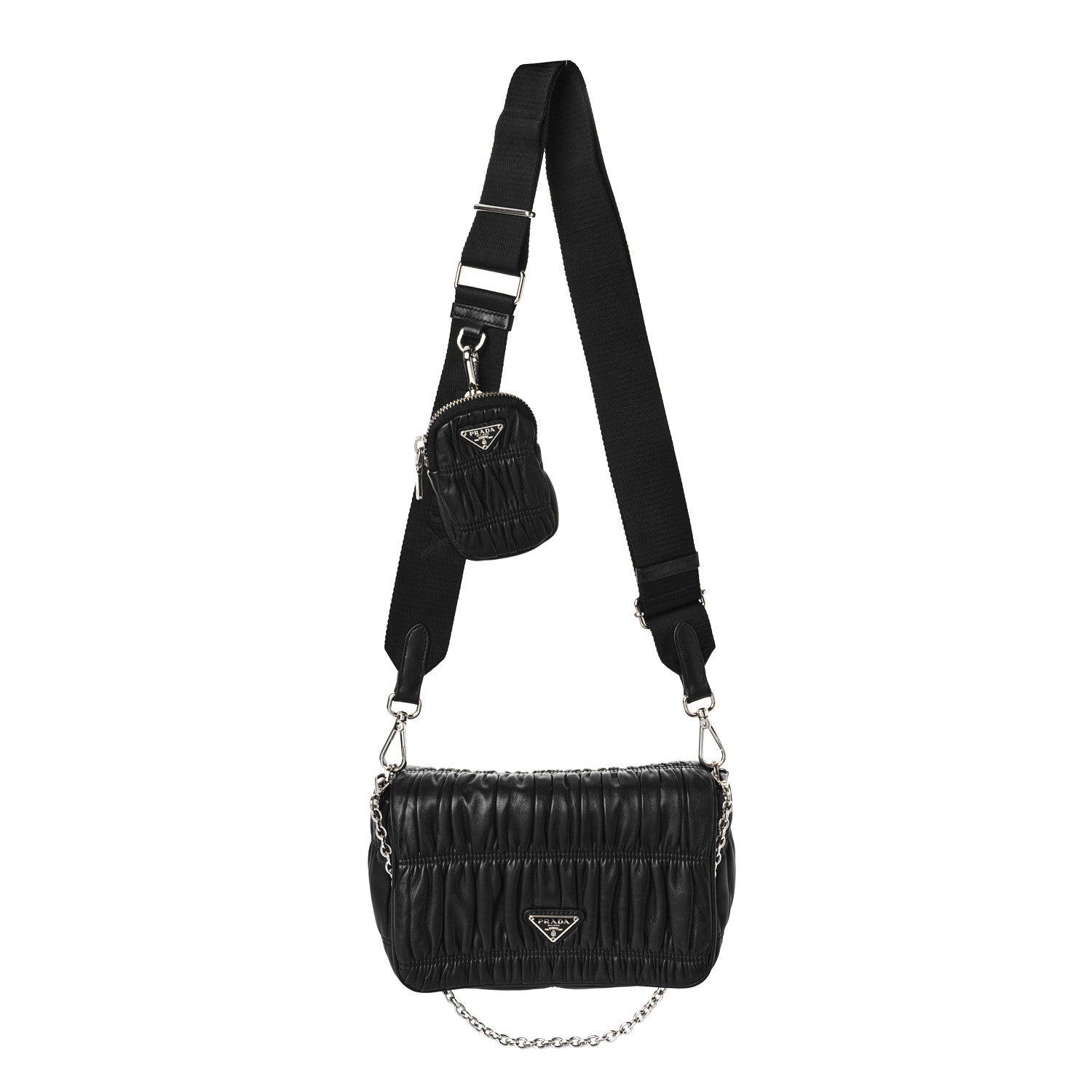 Prada Nappa Gaufre Flap Shoulder Bag Black 1 of 10