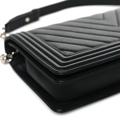 Chanel Calfskin Chevron Quilted Boy Convertible Clutch Flap Black 8 of 9