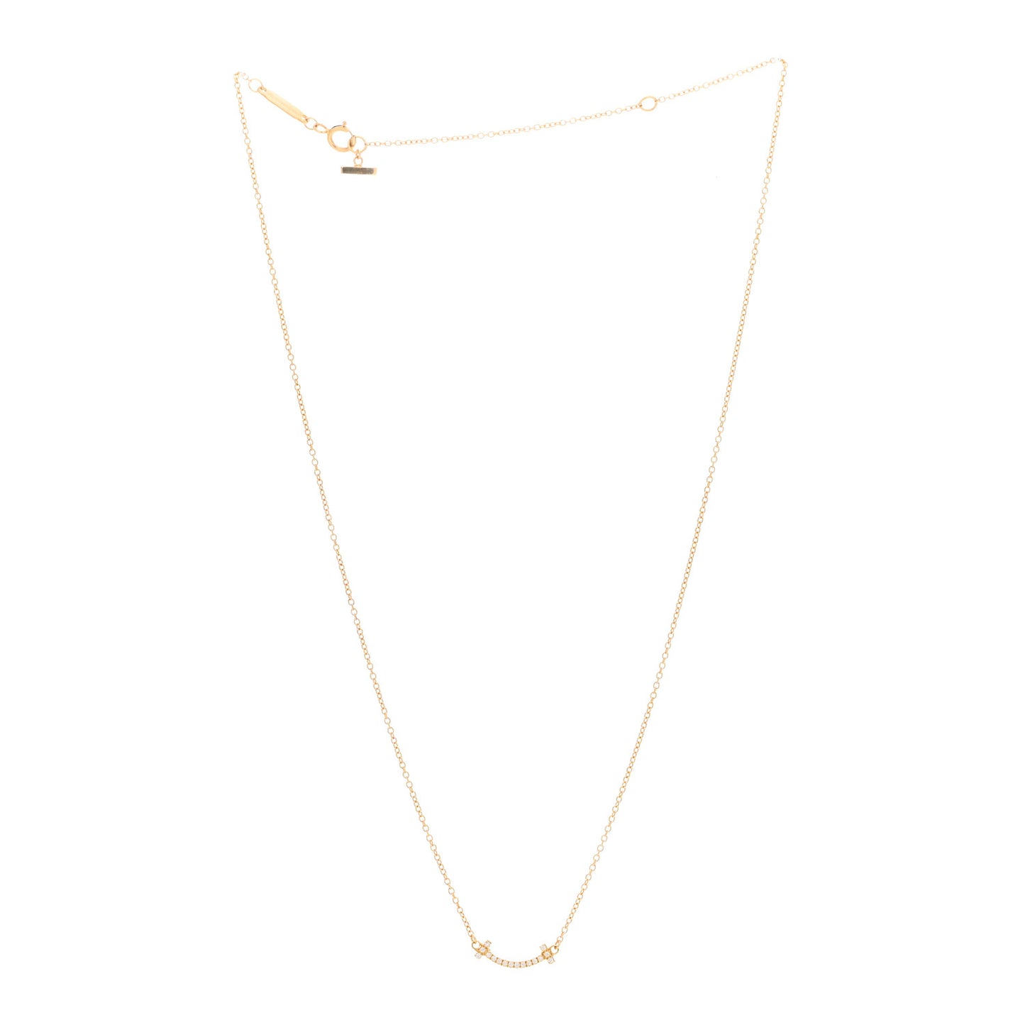 18K Yellow Gold Diamond Mini T Smile Pendant Necklace