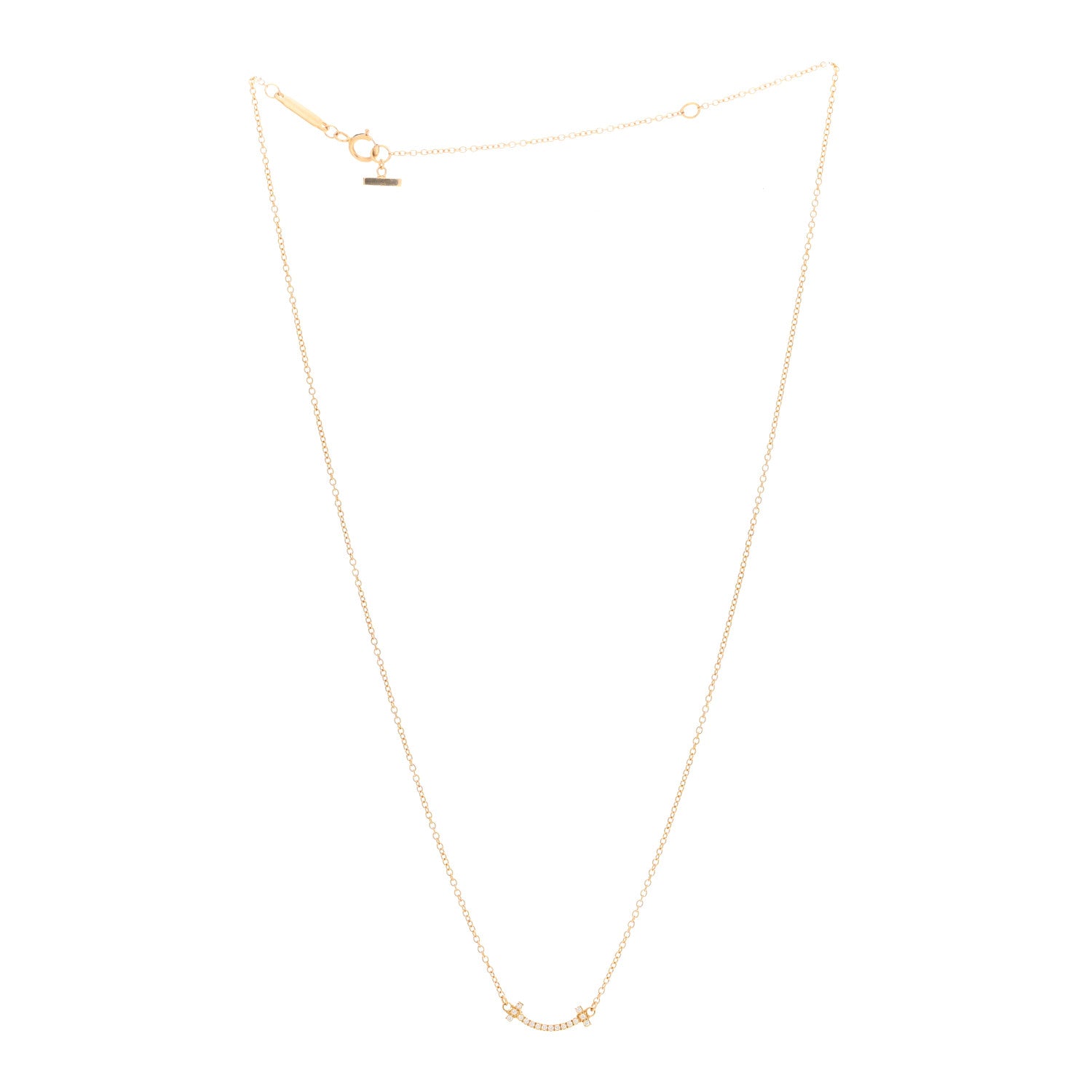 Tiffany 18K Yellow Gold Diamond Mini T Smile Pendant Necklace 3 of 6