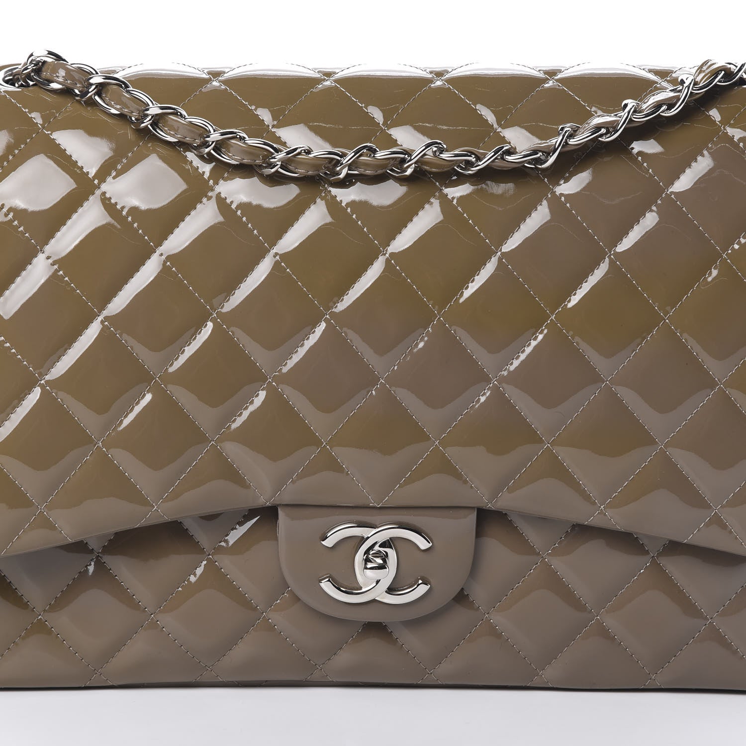 Chanel Patent Calfskin Quilted Maxi Double Flap Grey 8 of 10