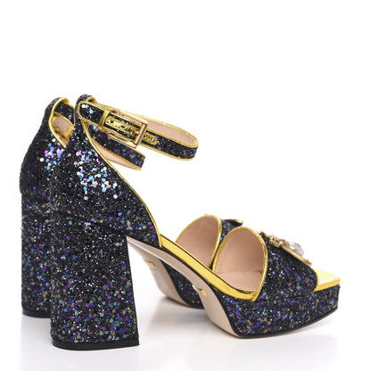 Gucci Glitter Soko Bee Platform Mid Heel Sandals 38 Notte Oro Multicolor 4 of 11
