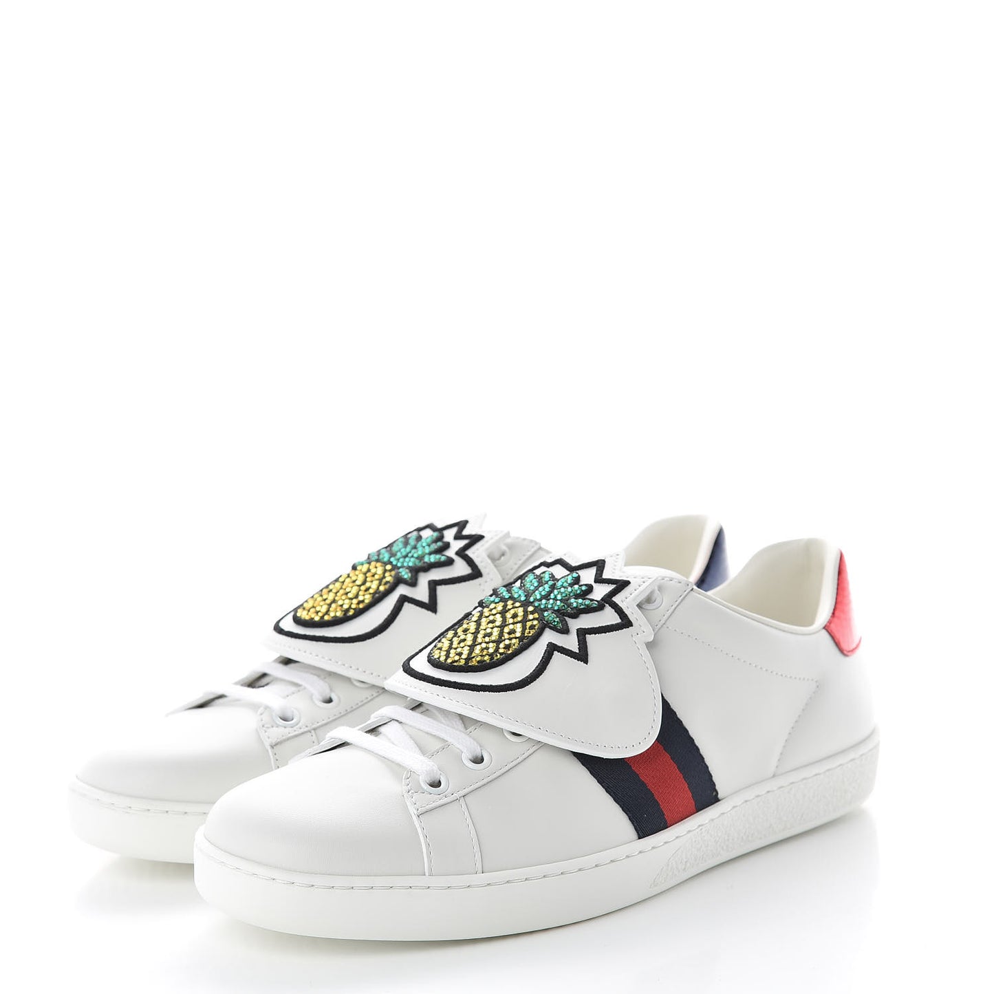 Calfskin Ayers Crystal Web Womens New Ace Pineapple Sneakers 40 White
