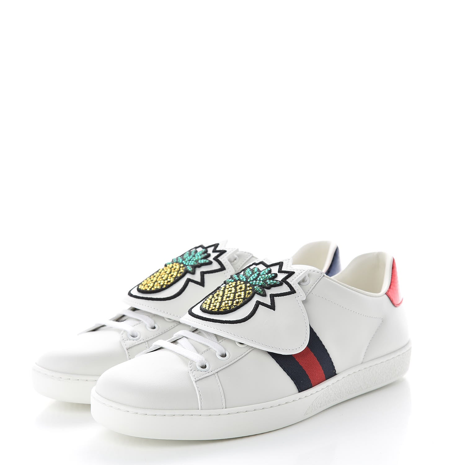 Gucci Calfskin Ayers Crystal Web Womens New Ace Pineapple Sneakers 40 White 3 of 10