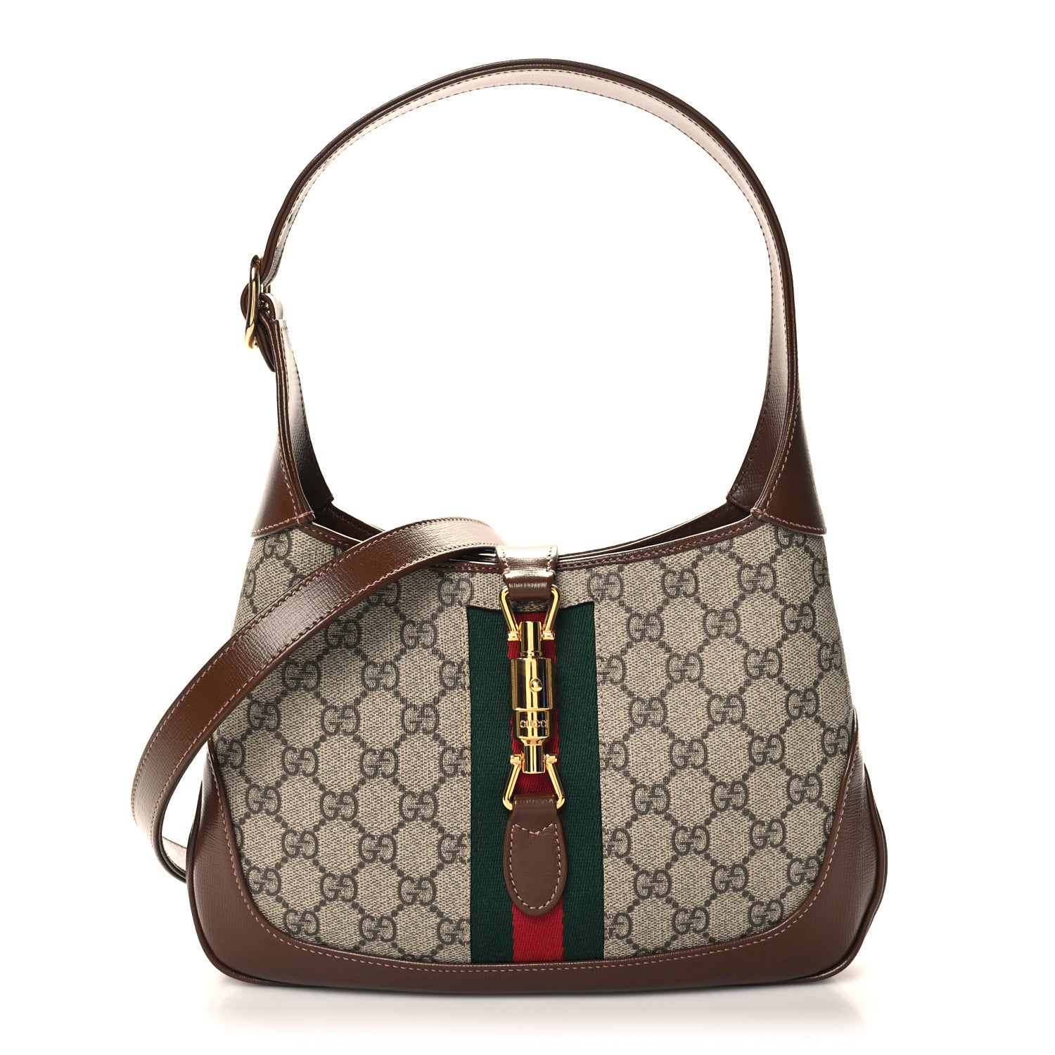 Gucci GG Supreme Monogram Azalea Calfskin Web Small Jackie 1961 Hobo Beige Ebony Brown Sugar 1 of 10