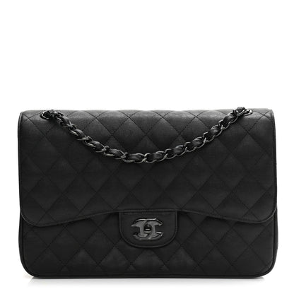 Chanel Crumpled Calfskin Quilted Jumbo Double Flap So Black 1 of 12