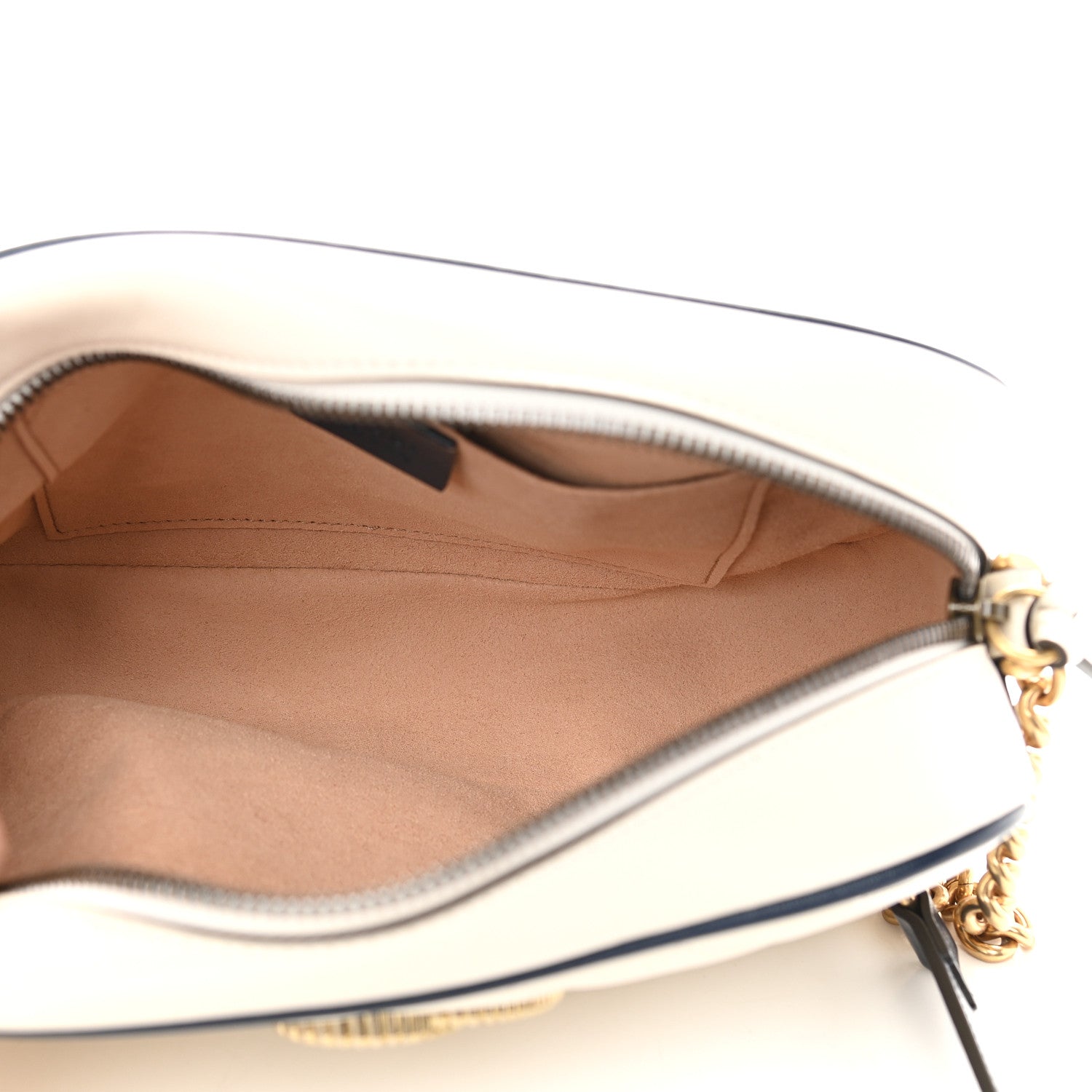 Gucci Vintage Effect Calfskin Matelasse Diagonal Small Torchon GG Marmont Chain Shoulder Bag Mystic White Blue Agata 5 of 9