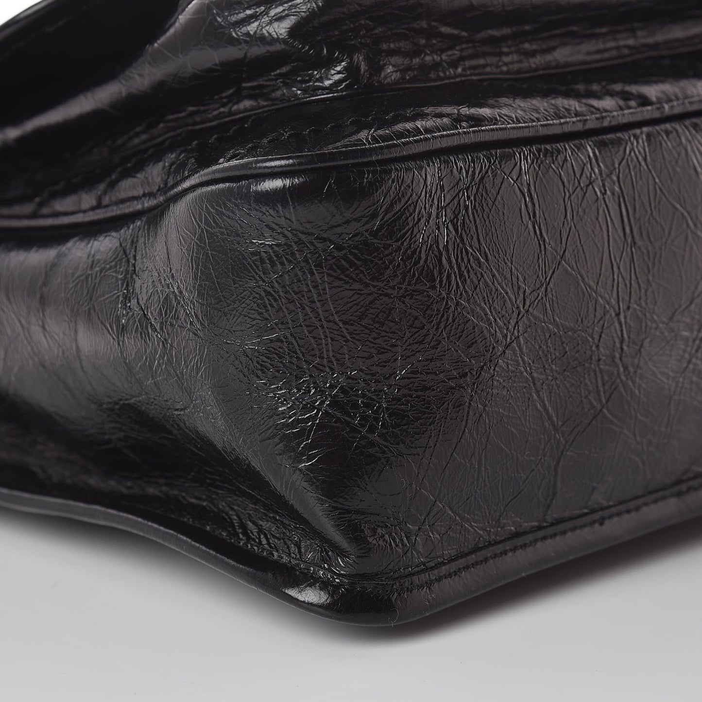 Crinkled Calfskin Matelasse Monogram Medium Niki Chain Satchel Black