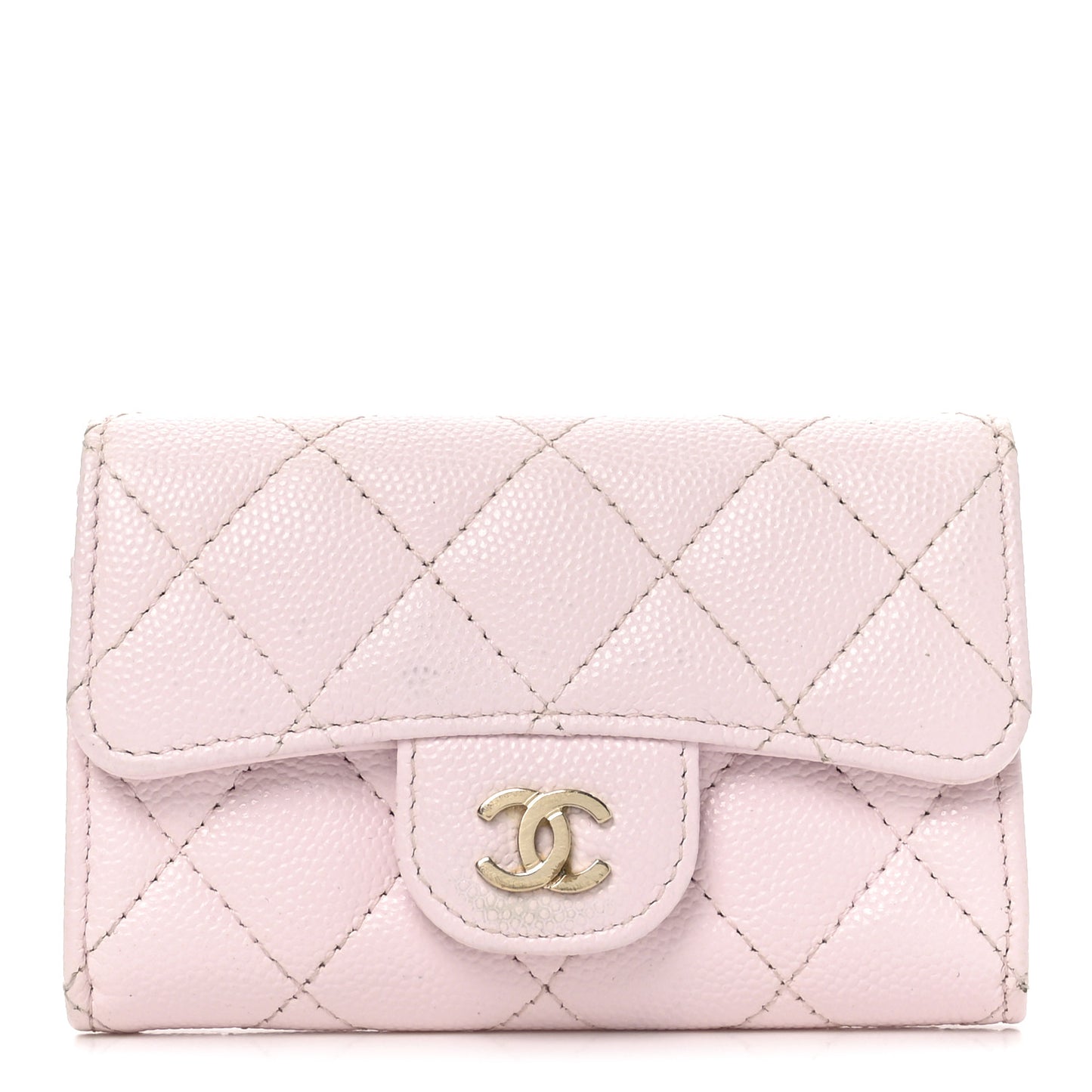 Caviar Quilted Flap Card Holder Wallet Light Pink