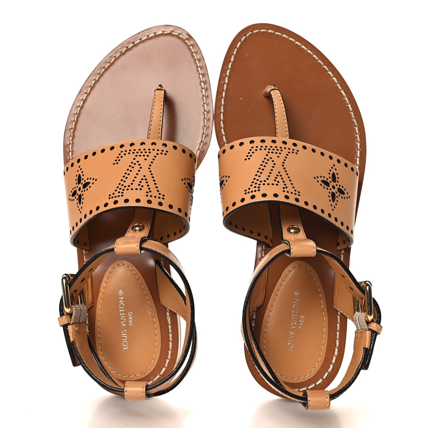 Louis Vuitton Soft Calfskin Perforated Horizon Flat Sandals 36.5 Natural 2 of 9