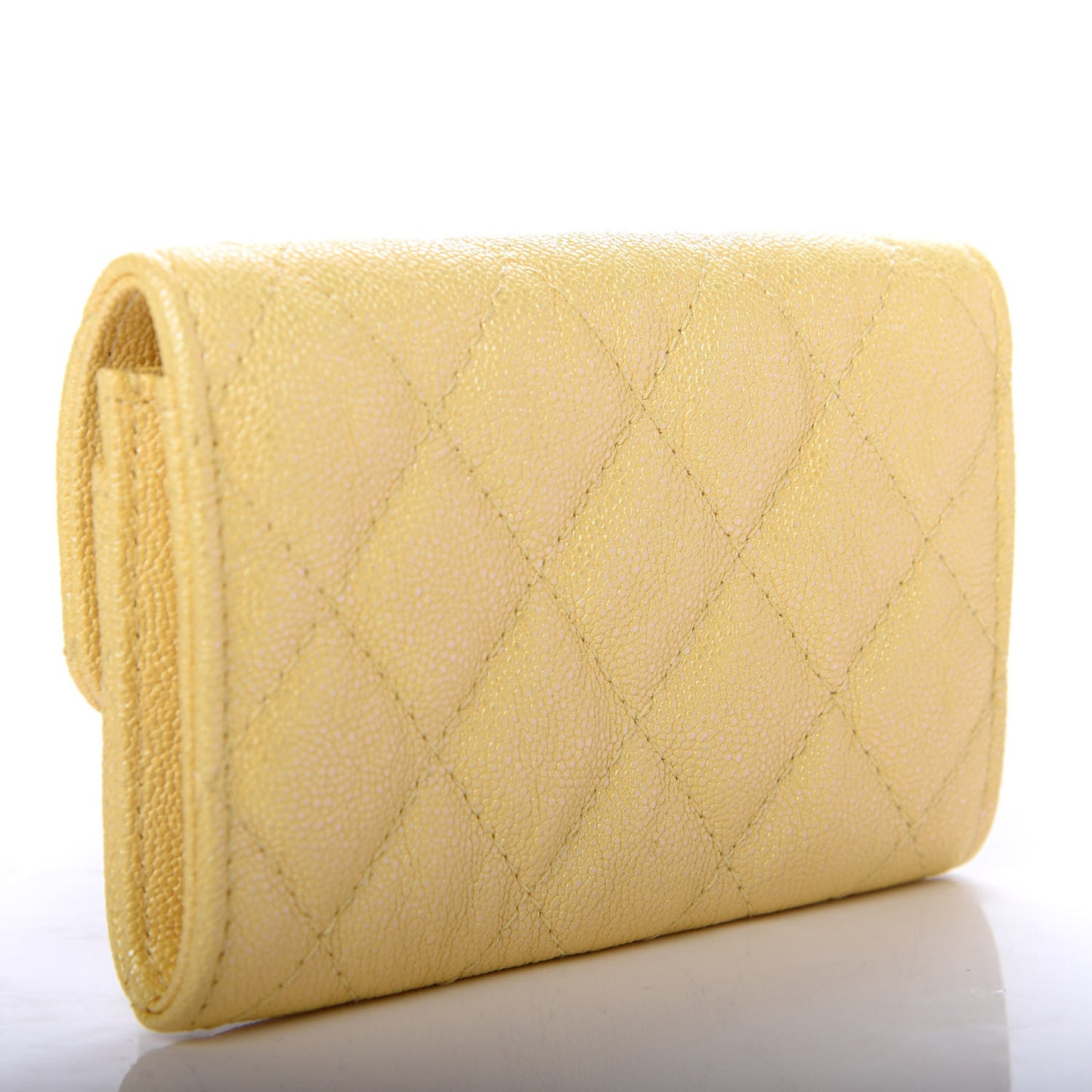 Iridescent Caviar Quilted Flap Card Holder Yellow