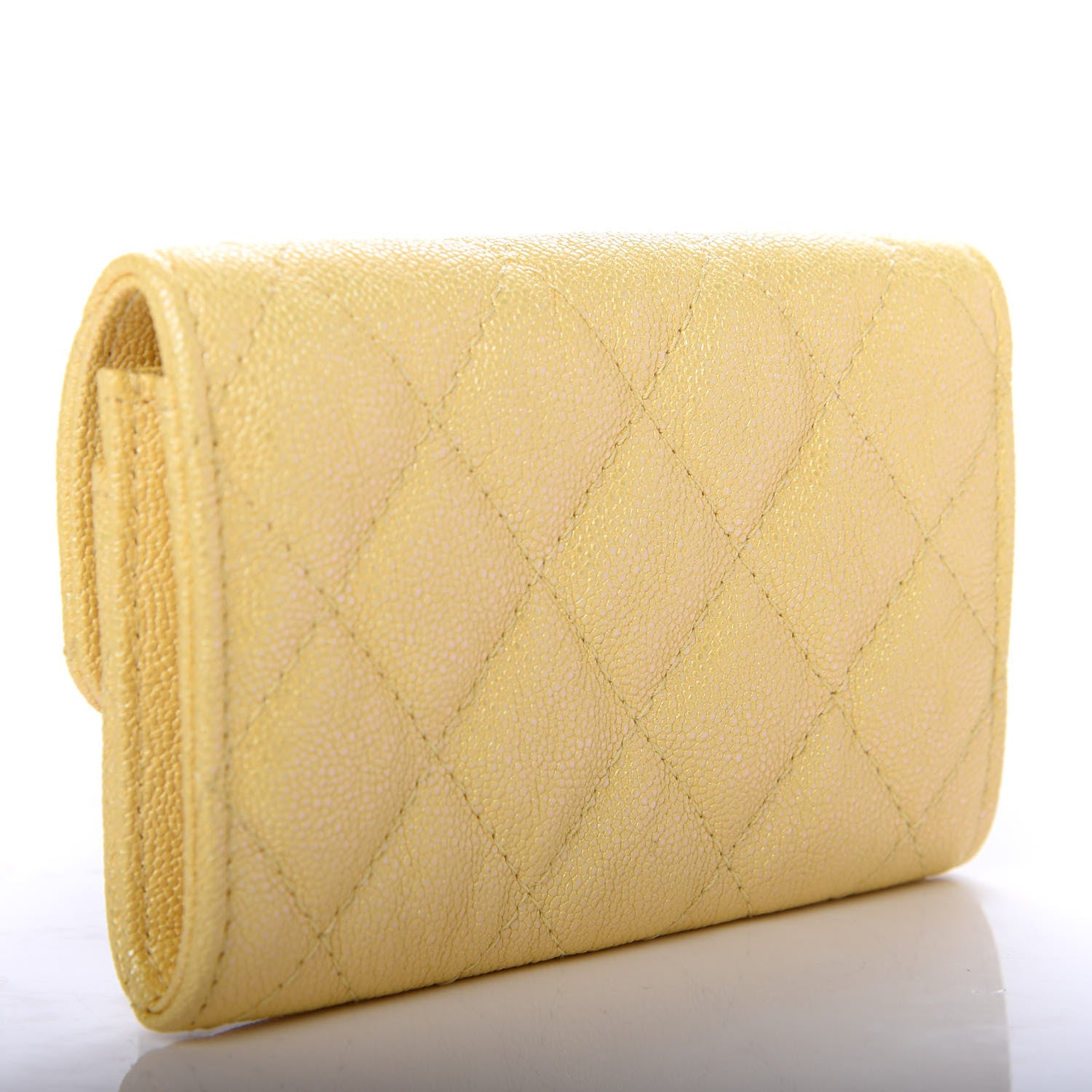 Chanel Iridescent Caviar Quilted Flap Card Holder Yellow 3 of 9