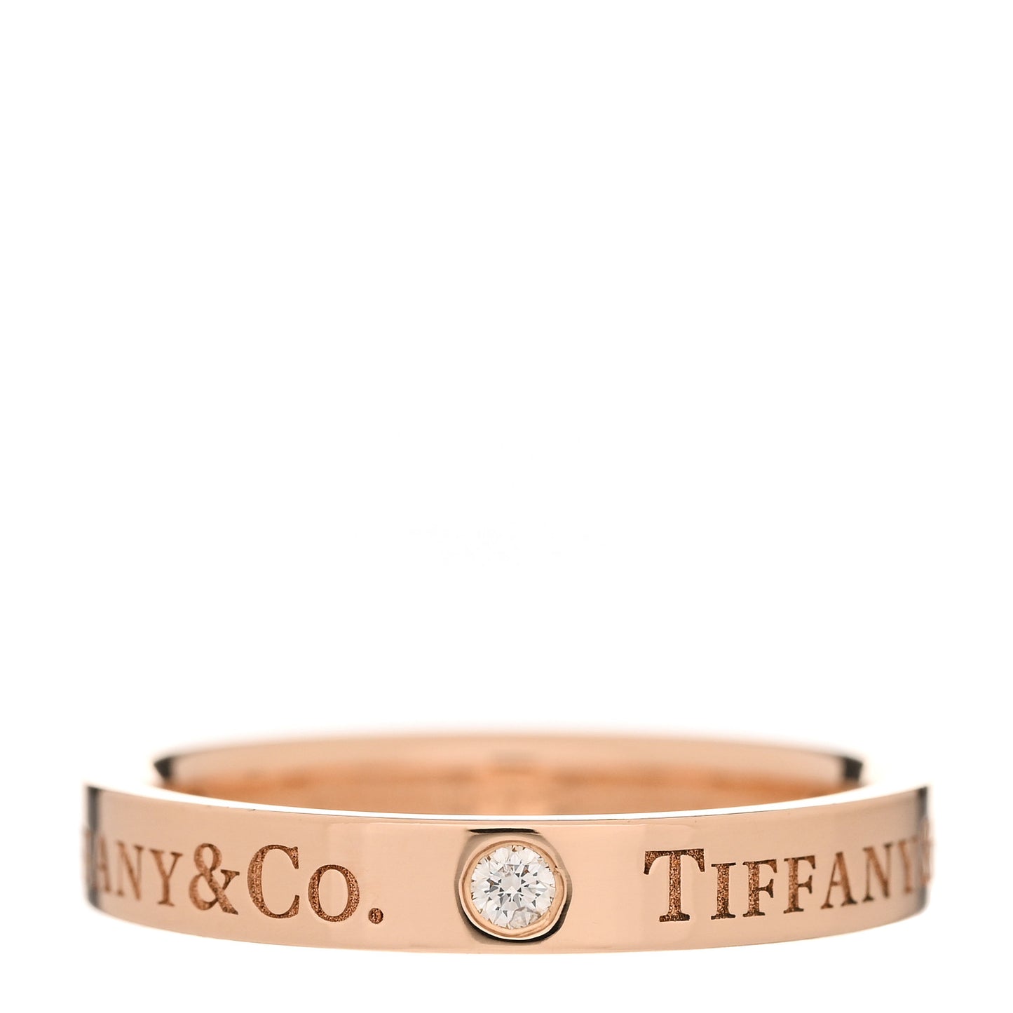 18K Rose Gold Diamond 3mm Logo Band Ring 51 5.75