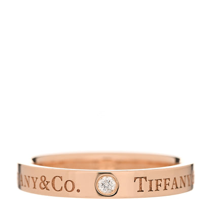 Tiffany 18K Rose Gold Diamond 3mm Logo Band Ring 51 5.75 1 of 6