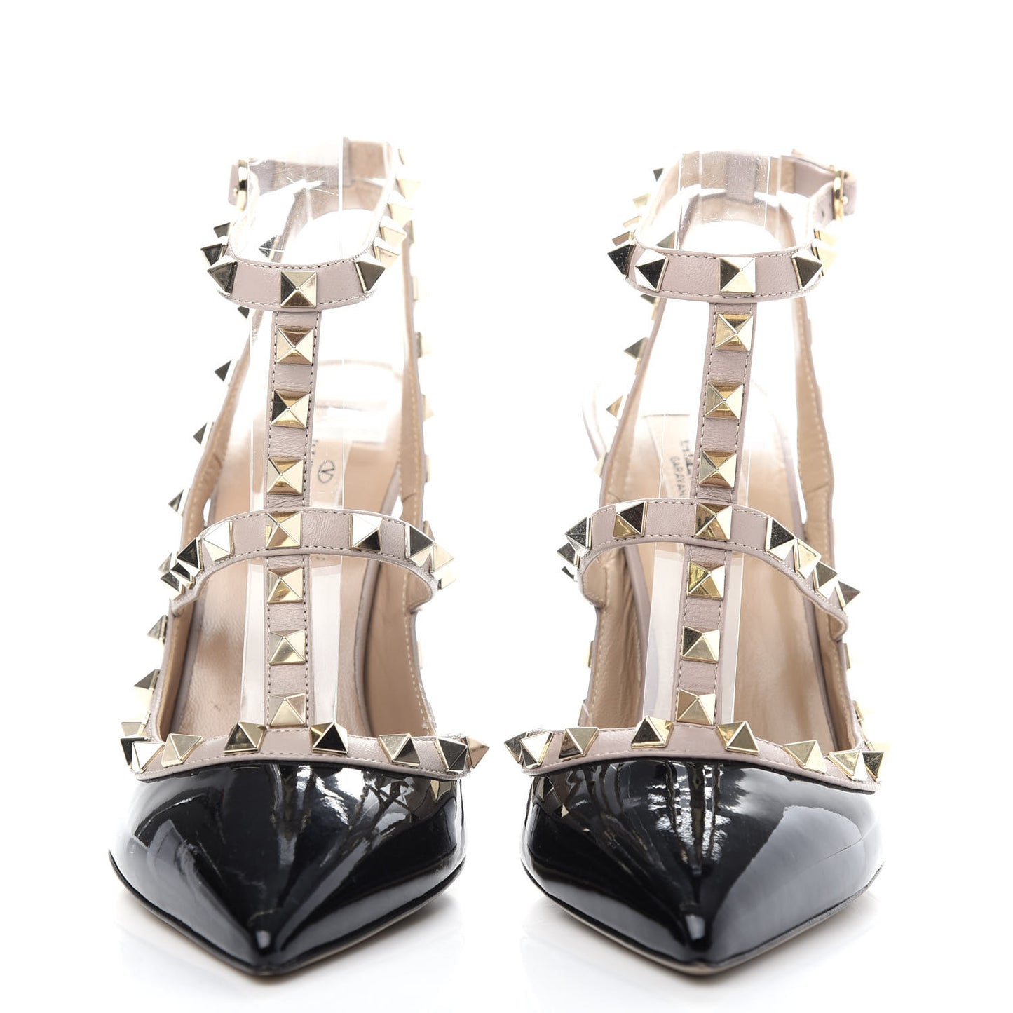 Patent Nappa Rockstud Ankle Strap 100mm Pumps 37.5 Black Poudre