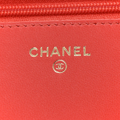 Chanel Lambskin Chevron Quilted Trendy CC Wallet On Chain WOC Red 6 of 14