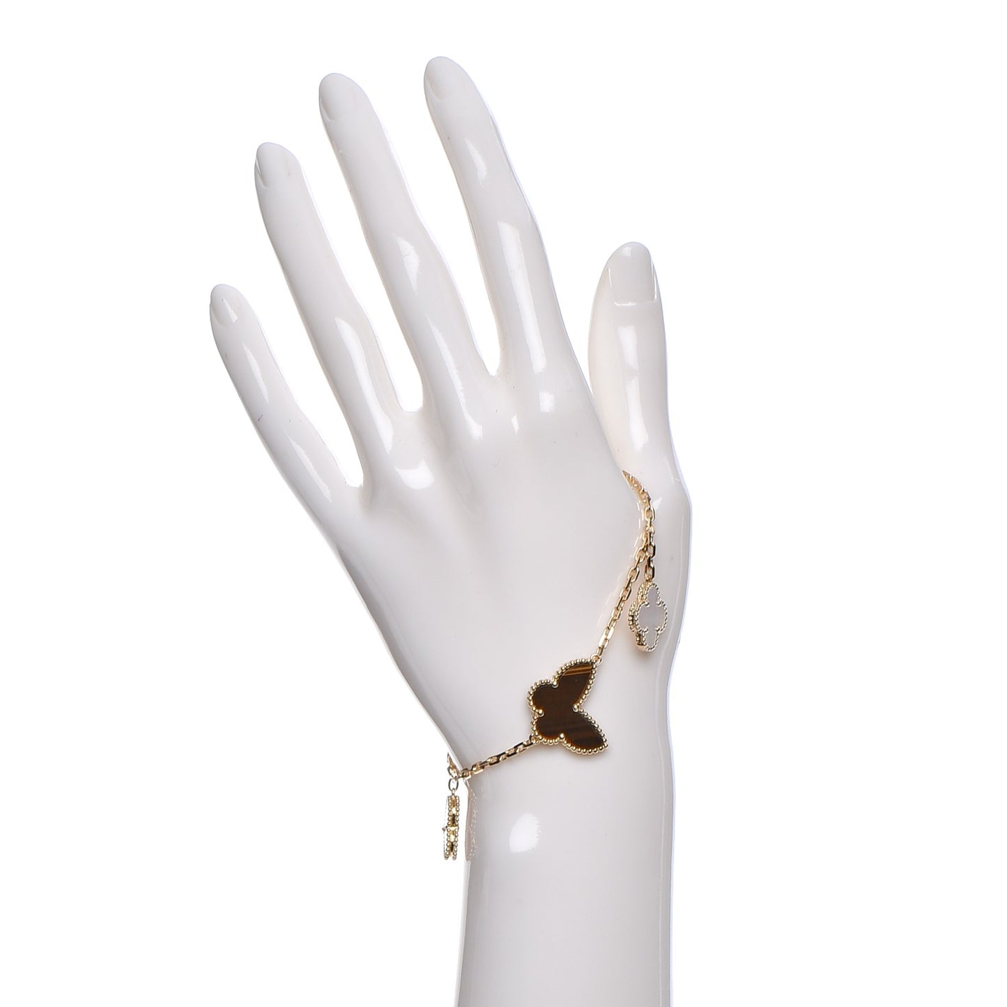 18K Yellow Gold Mother of Pearl Malachite Carnelian Tiger Eye 4 Motifs Lucky Alhambra Bracelet