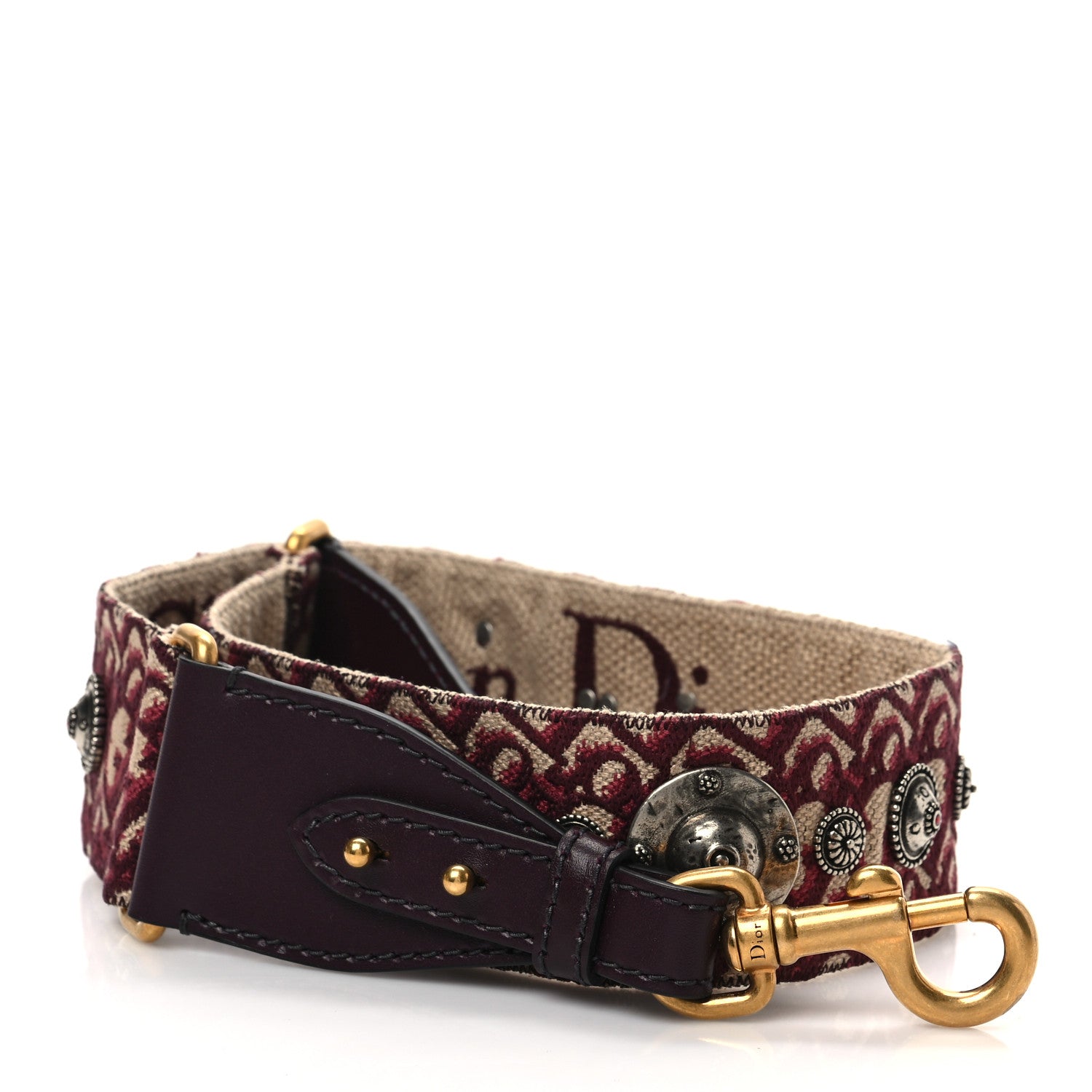 Christian Dior Oblique Studded Shoulder Strap Burgundy 1 of 5