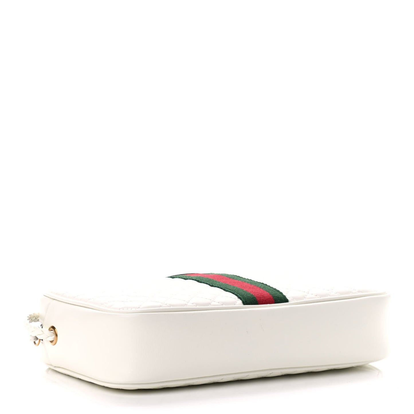 Laminated Calfskin Quilted Web Small Shoulder Bag White