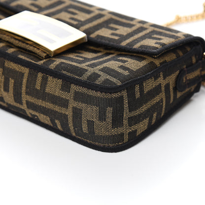 Fendi Fabric Jacquard FF 1974 Mini Baguette Tobacco Moro Black 8 of 9