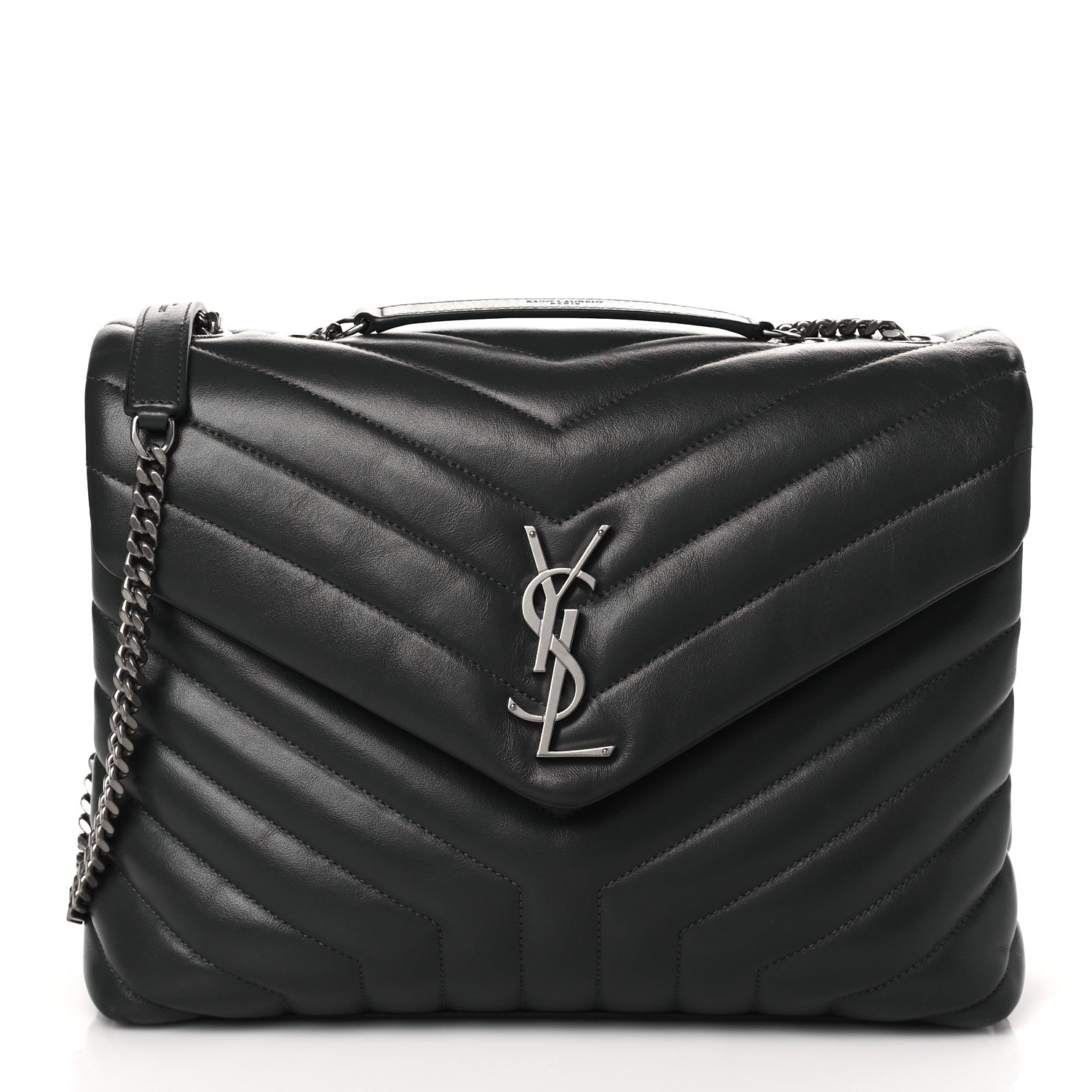 Saint Laurent Calfskin Y Quilted Monogram Medium Loulou Chain Satchel Earth 1 of 8