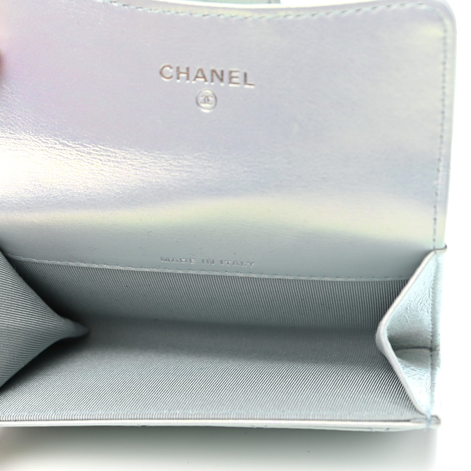 Chanel Iridescent Calfskin Quilted Flap Card Holder Light Blue 5 of 9