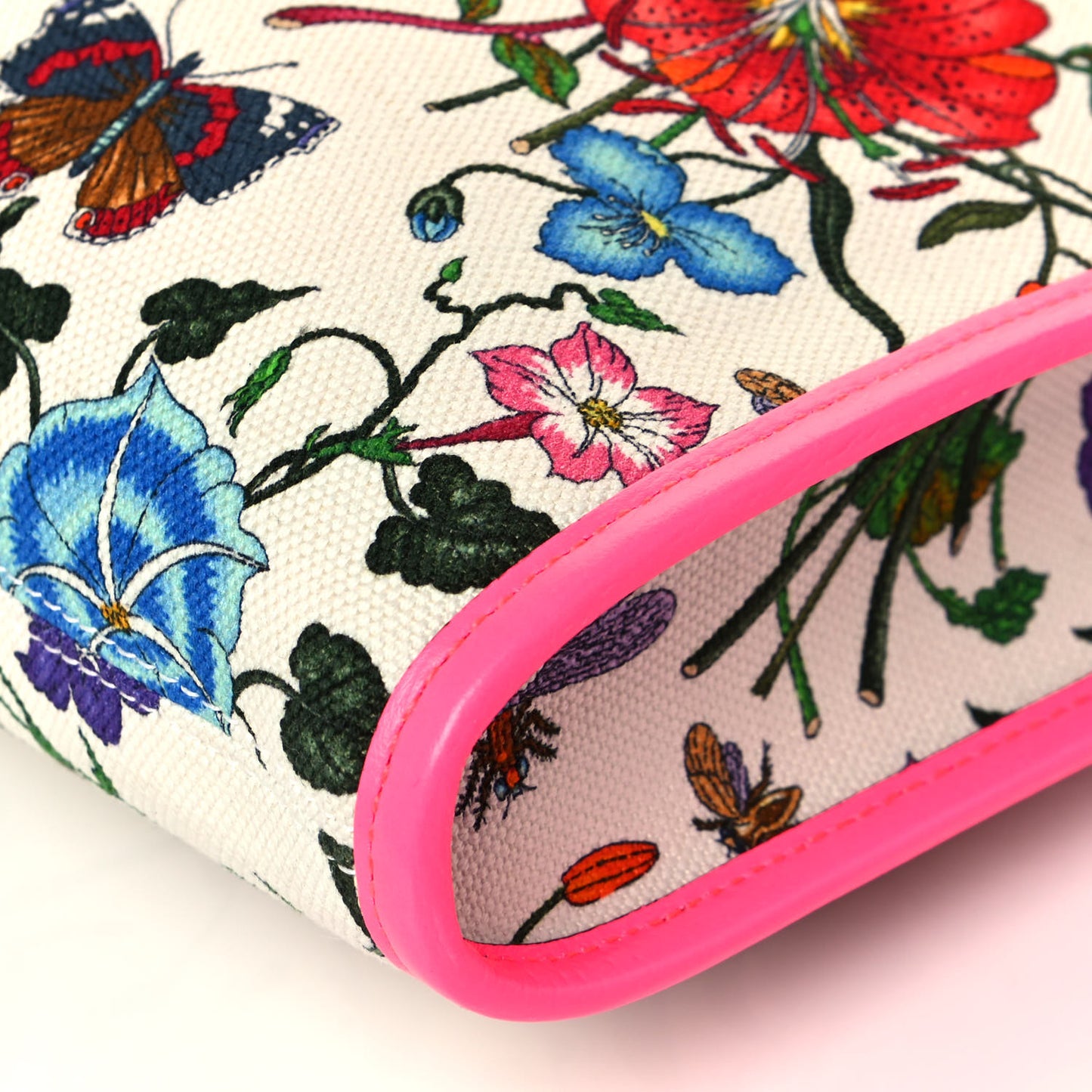 Canvas Flora Large Rajah Chain Tote White Multicolor Fuxia Fluo