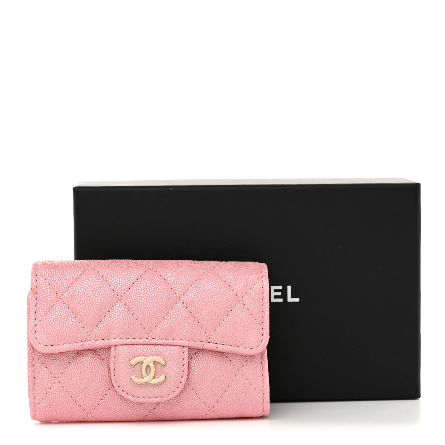 Iridescent Caviar Quilted Classic 4 Key Holder Wallet Pink