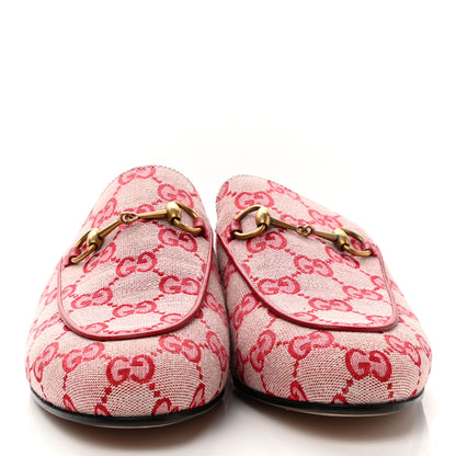 Gucci Canvas GG Monogram Horsebit Womens Princetown Slippers 38 Gardenia Hibiscus Red 2 of 10