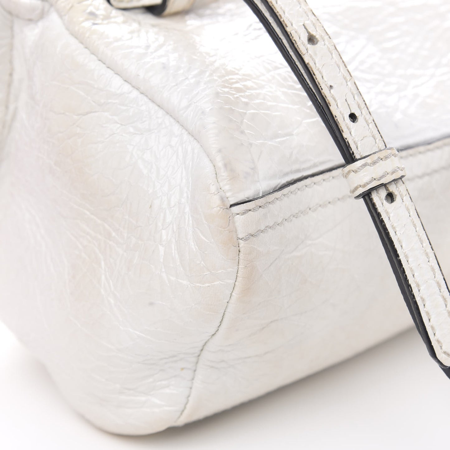 Crinkled Patent Deerskin Mini Pandora White