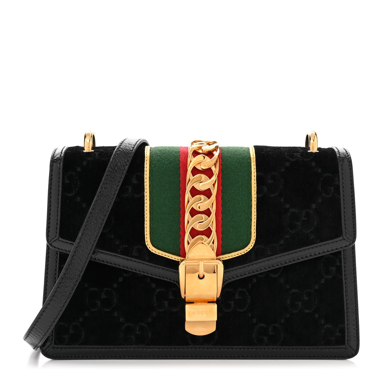 Gucci Velvet GG Monogram Small Sylvie Shoulder Bag Black 1 of 12