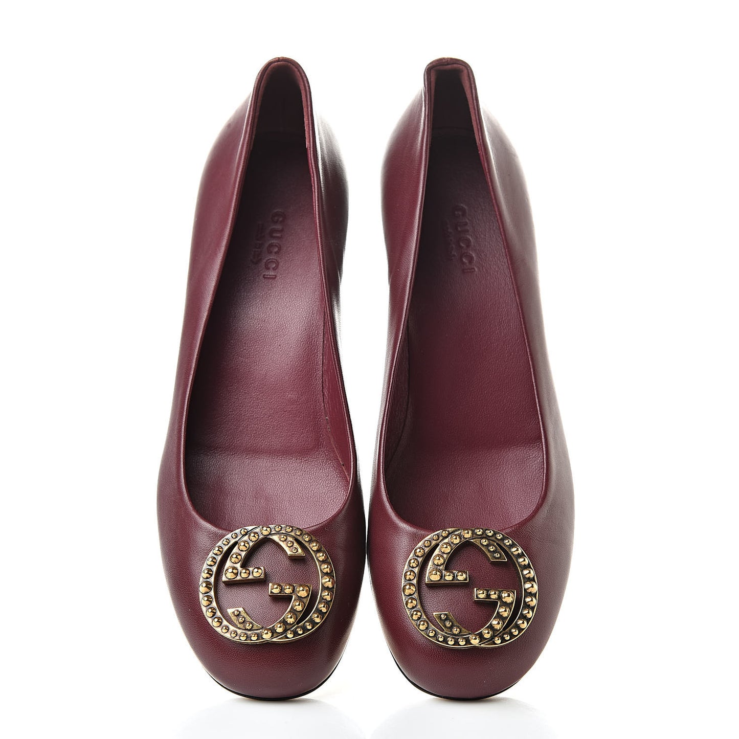Calfskin Studded Interlocking G Flat 36 Burgundy