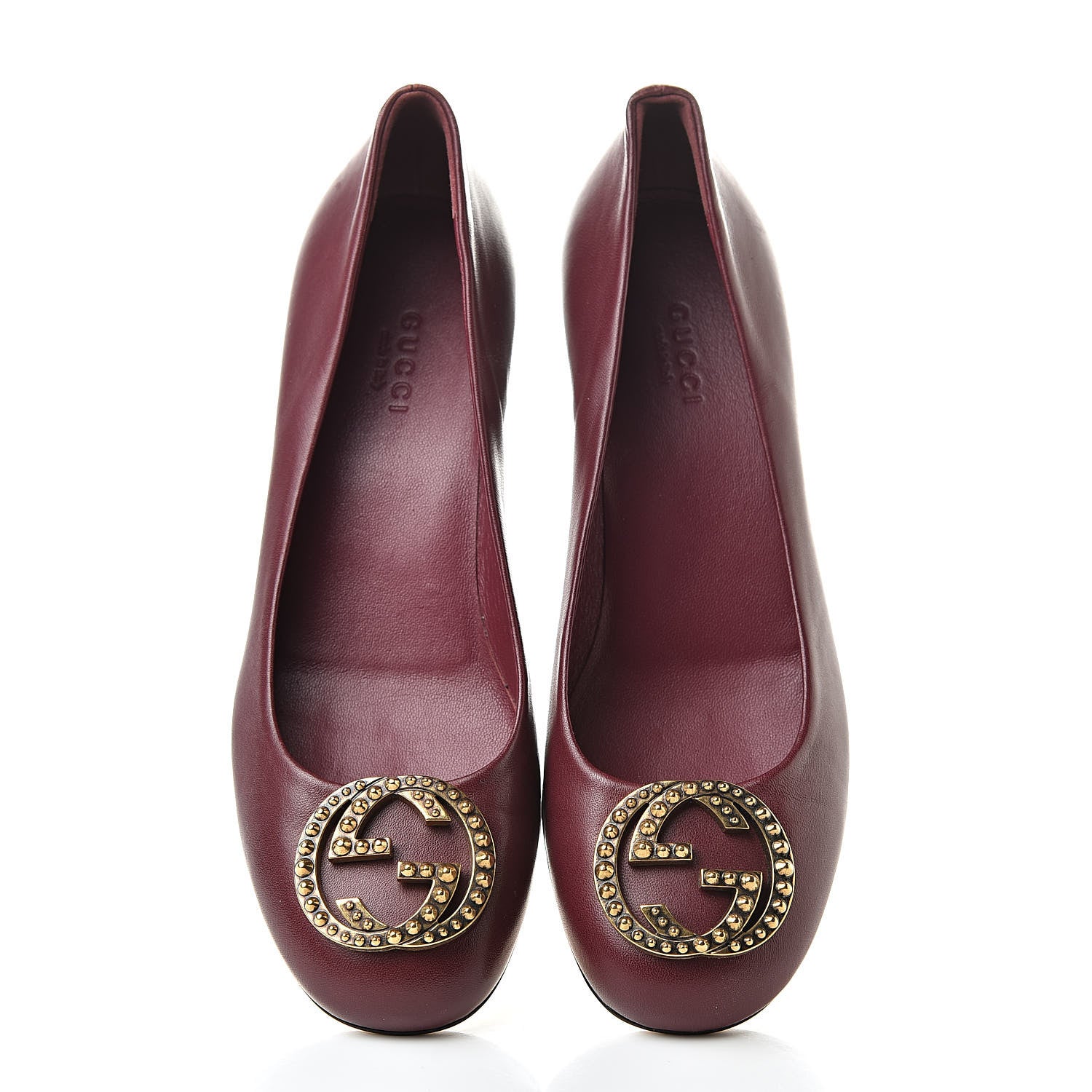 Gucci Calfskin Studded Interlocking G Flat 36 Burgundy 5 of 14