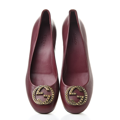 Gucci Calfskin Studded Interlocking G Flat 36 Burgundy 5 of 14